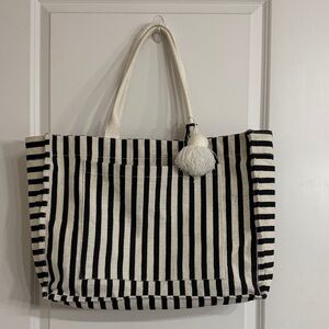 Mud Pie Black and Cream Striped Tote